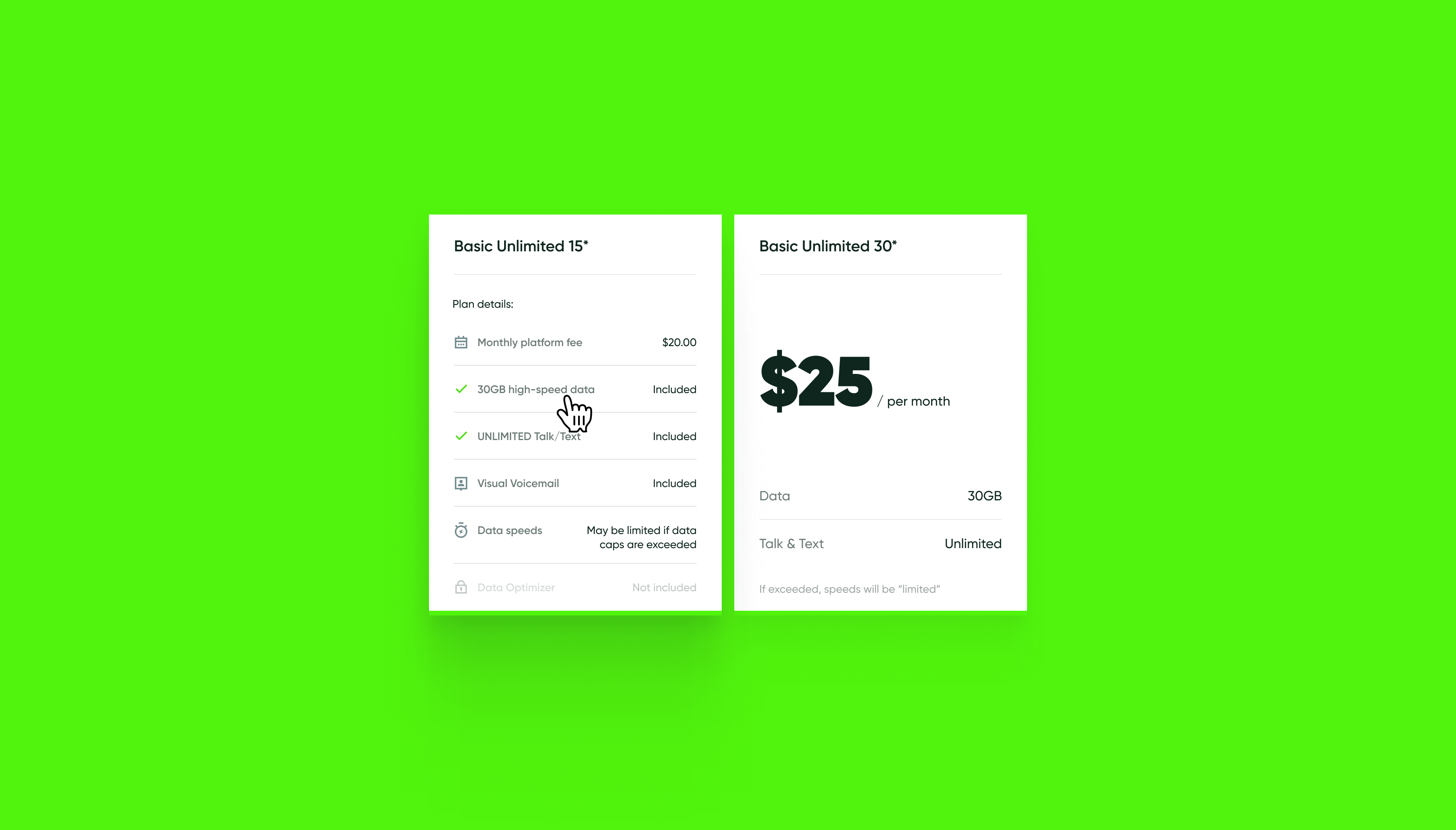 MobileX Price Cards