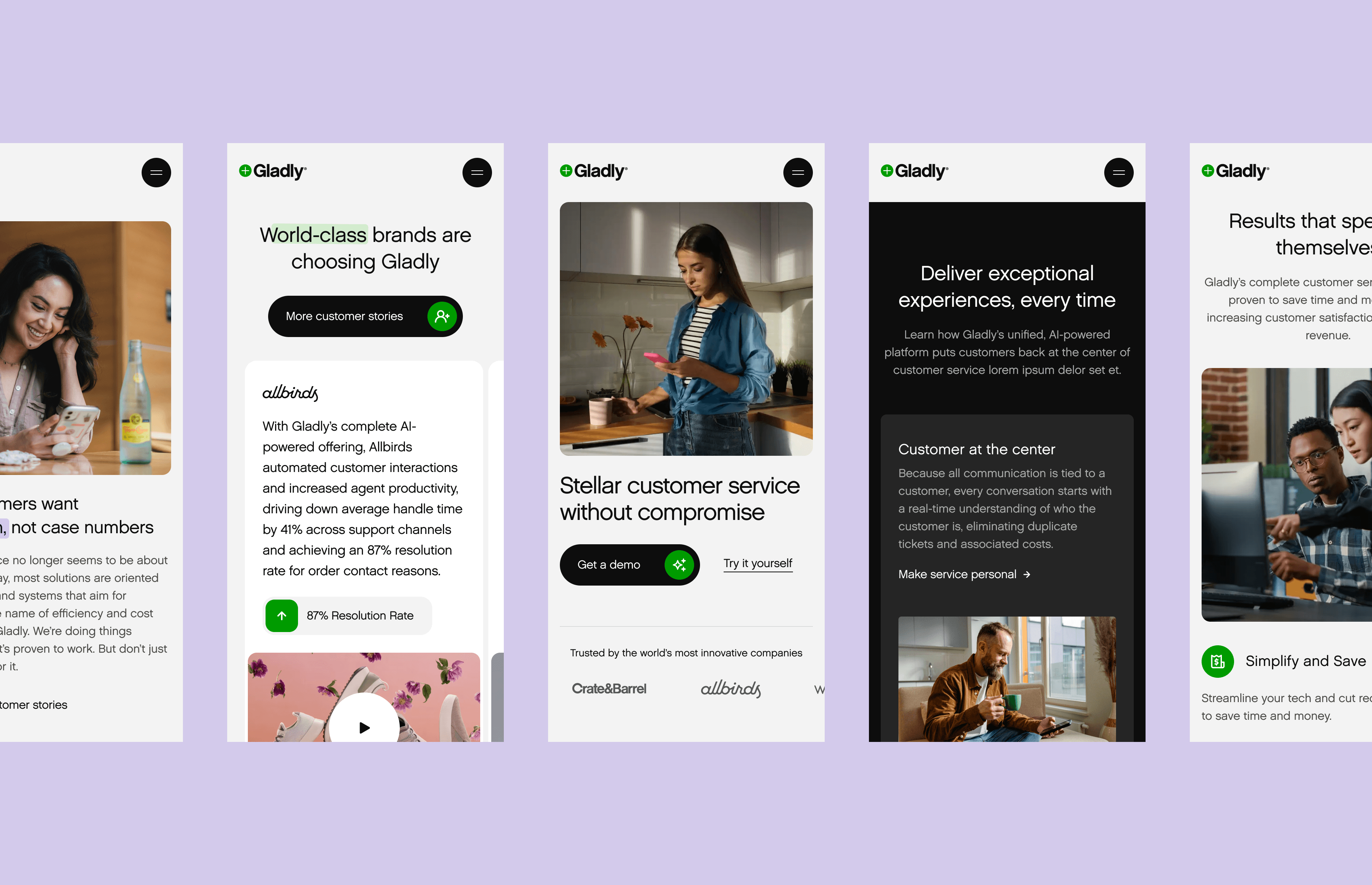 Gladly Mobile Screens